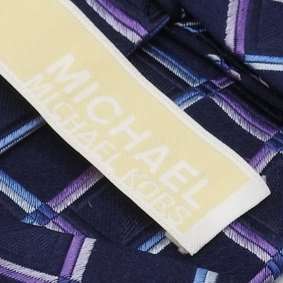 Michael Kors Navy Blue Purple Checker Neck Tie - Picture 5 of 7